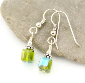 Swarovski Crystal Cube Earrings - Olivine