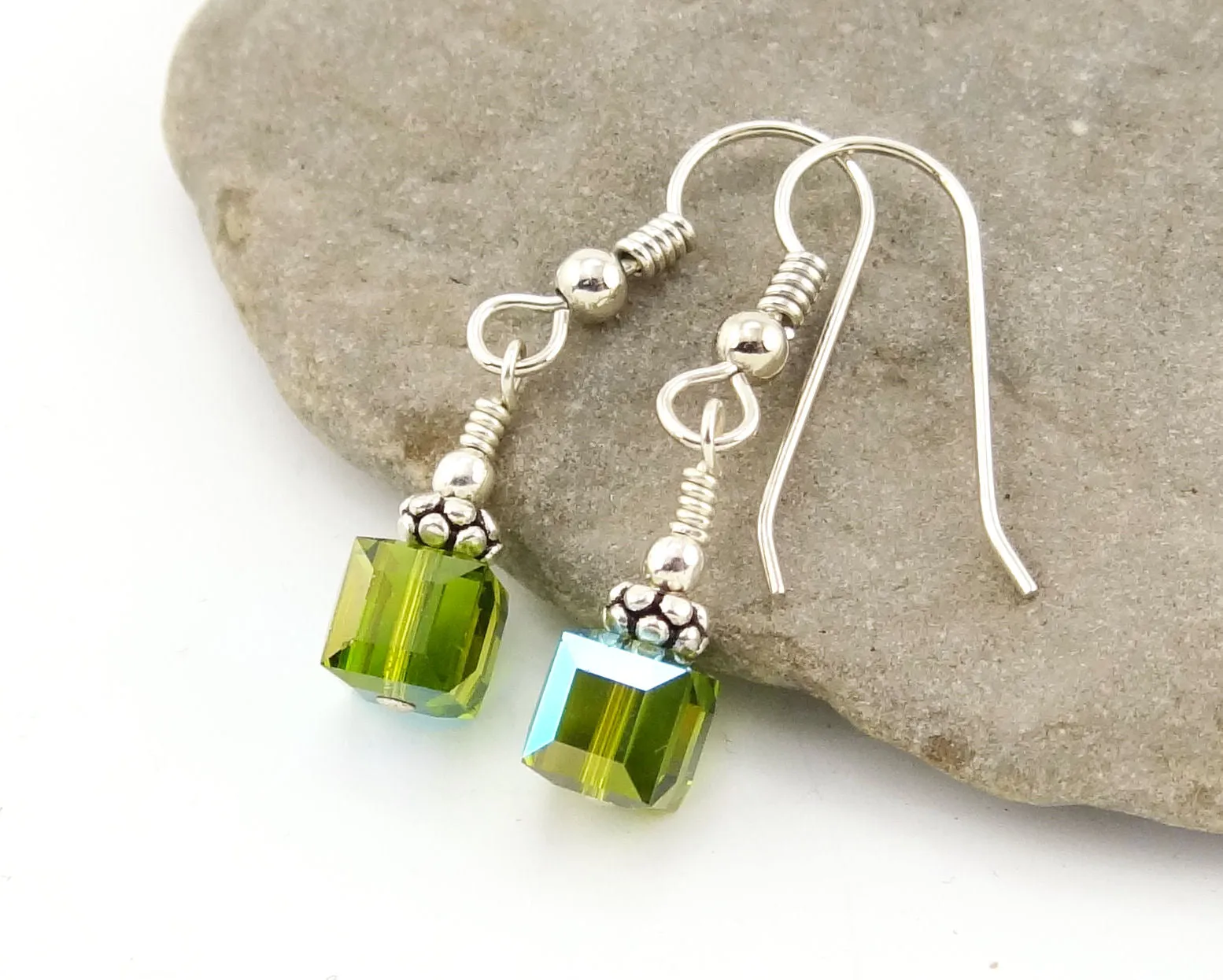 Swarovski Crystal Cube Earrings - Olivine