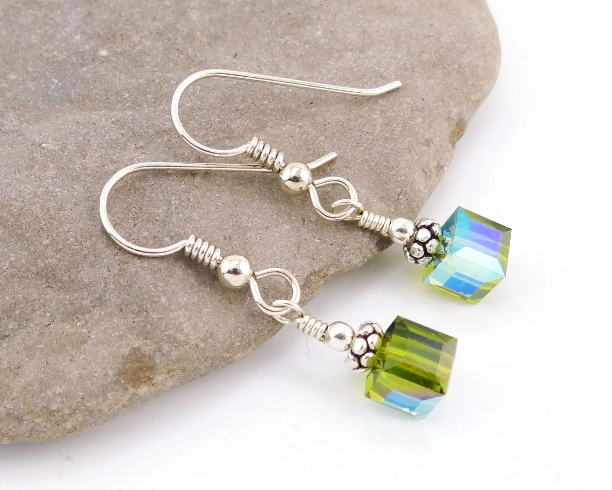 Swarovski Crystal Cube Earrings - Olivine