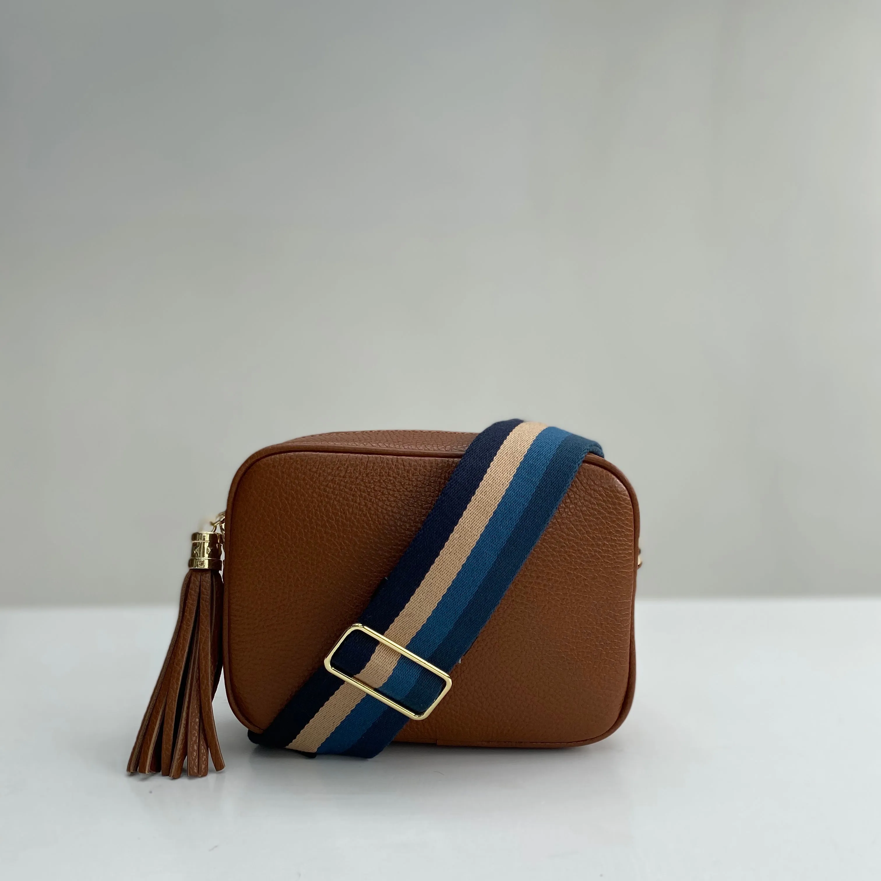 Tan Leather Tassel Cross Body Bag