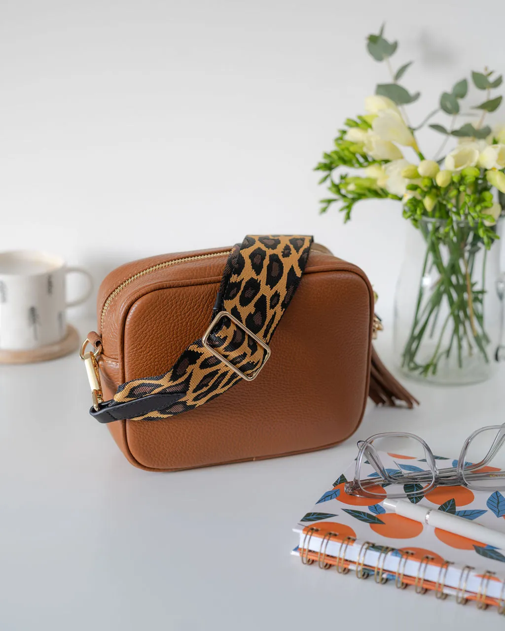 Tan Leather Tassel Cross Body Bag