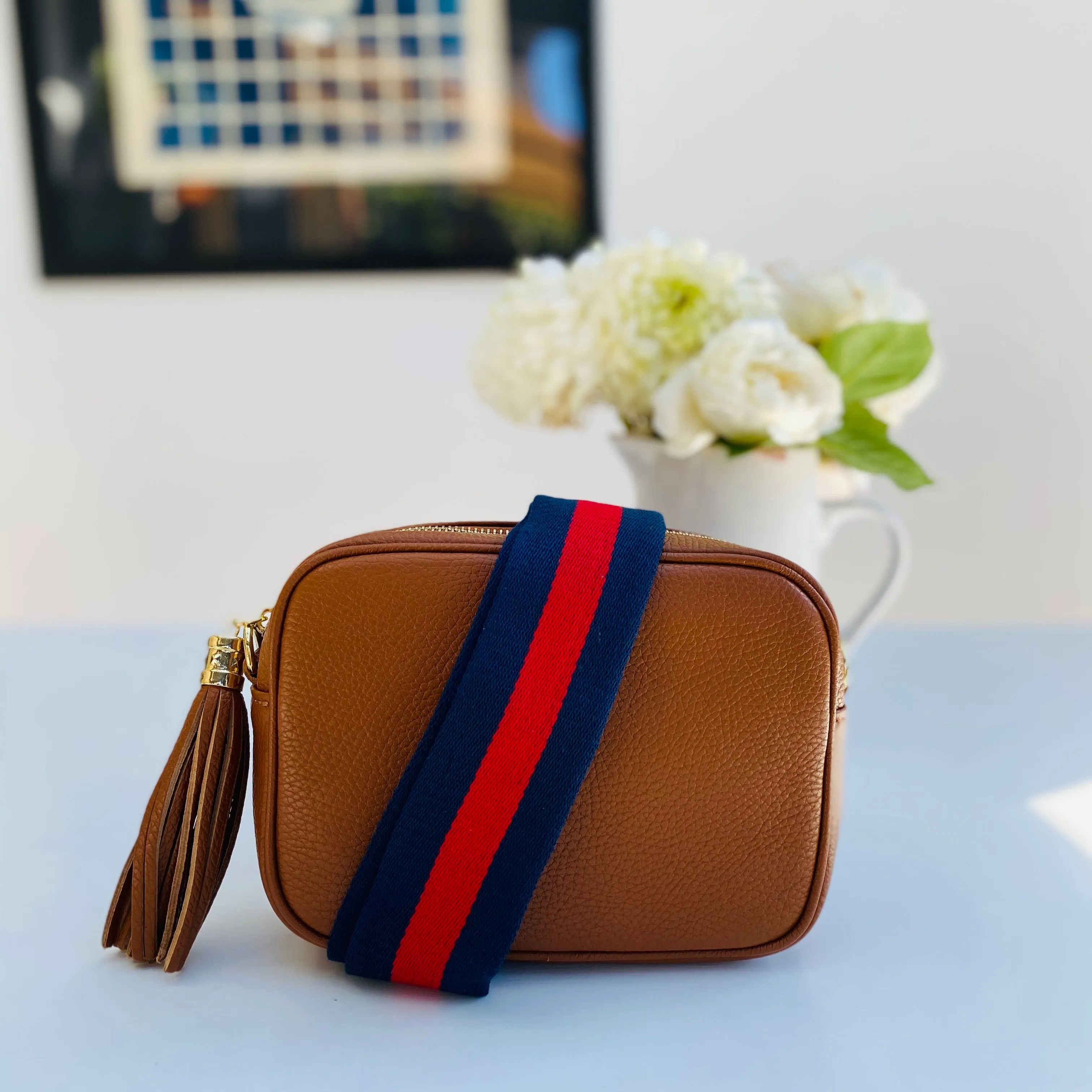 Tan Leather Tassel Cross Body Bag
