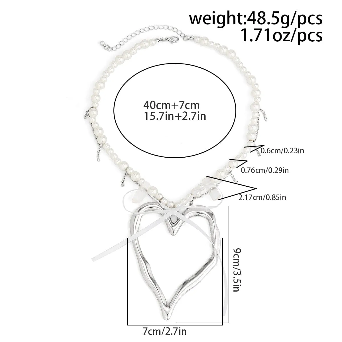 Temperament Heart Pendant Pearl Chain Tassel Necklace