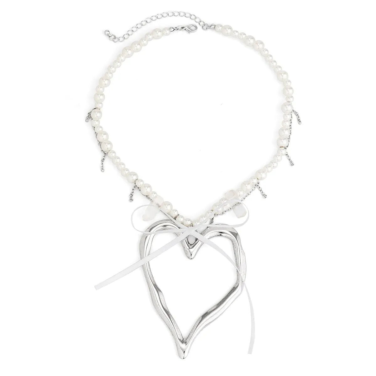 Temperament Heart Pendant Pearl Chain Tassel Necklace