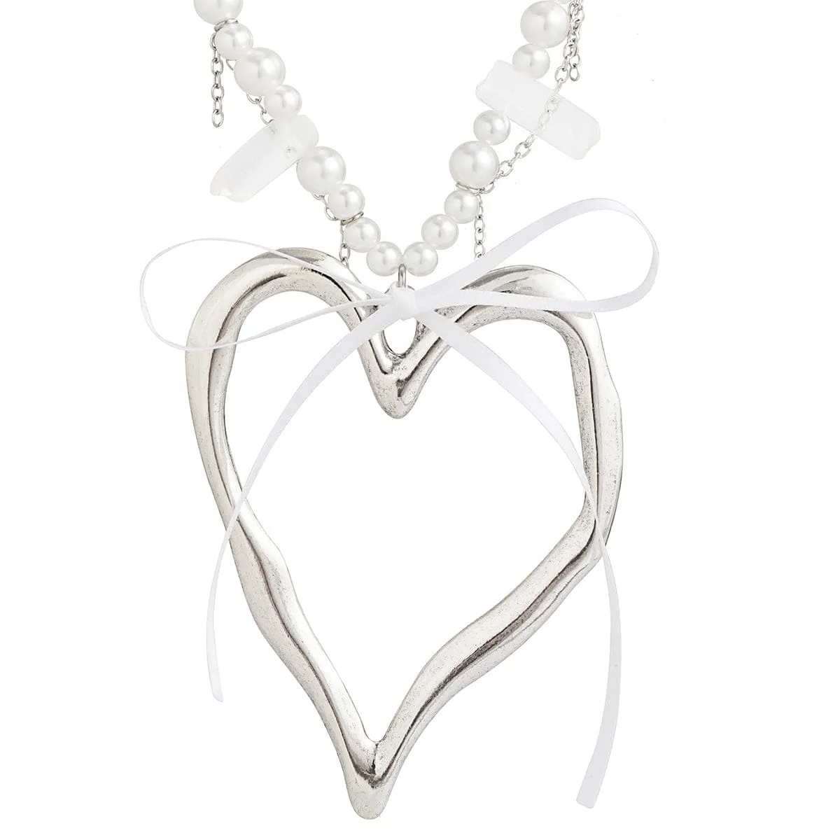 Temperament Heart Pendant Pearl Chain Tassel Necklace