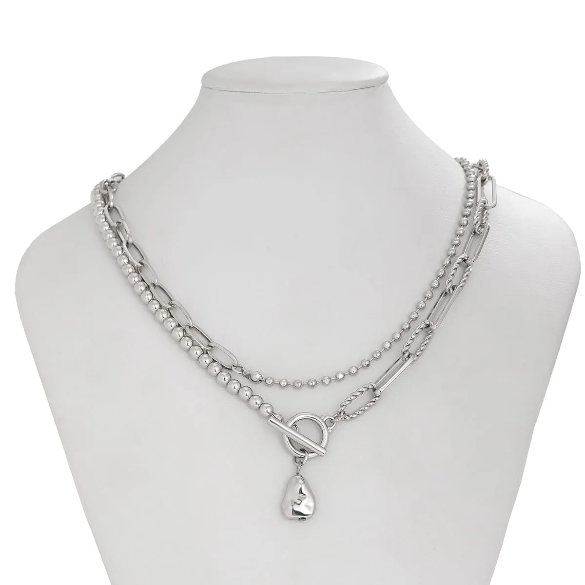 Temperament Textured Waterdrop Pendant Ball Curb Chain Necklace