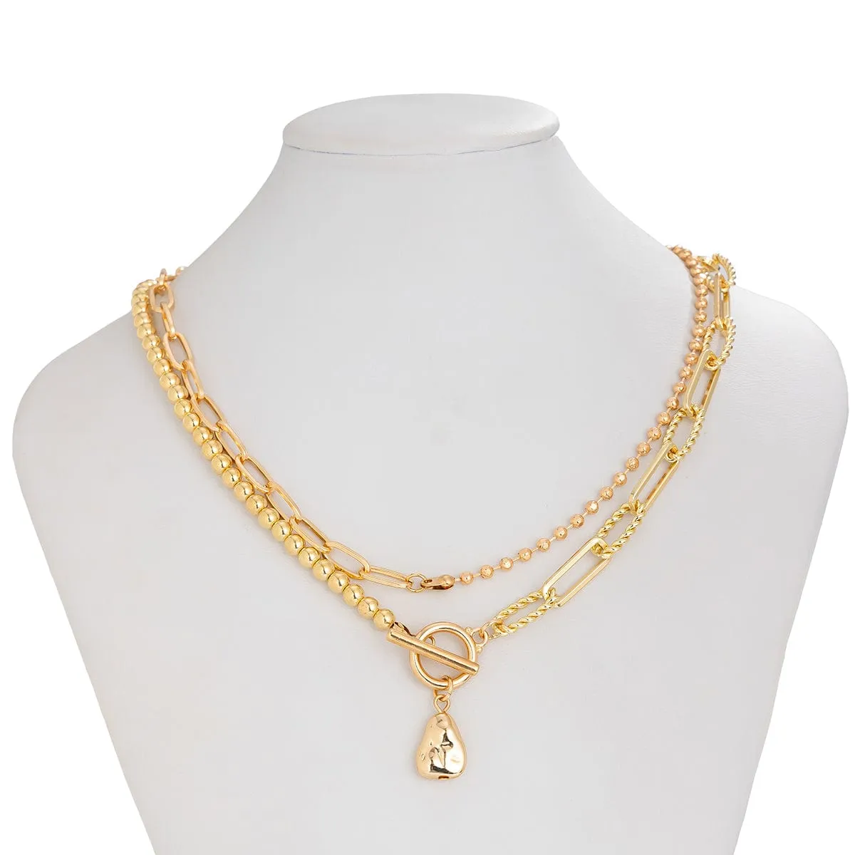 Temperament Textured Waterdrop Pendant Ball Curb Chain Necklace