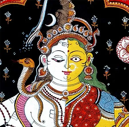 The Divine Union "Ardhanarishwar" - Patachitra Painting 30"