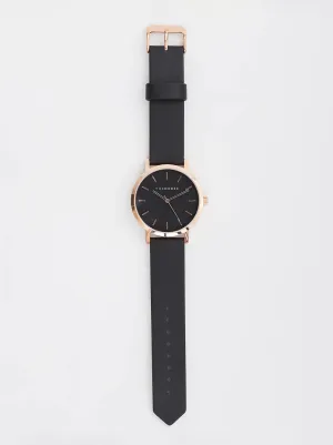The Horse - The Original Watch - Polished Rose Gold / Black Dial / Black Leather Strap