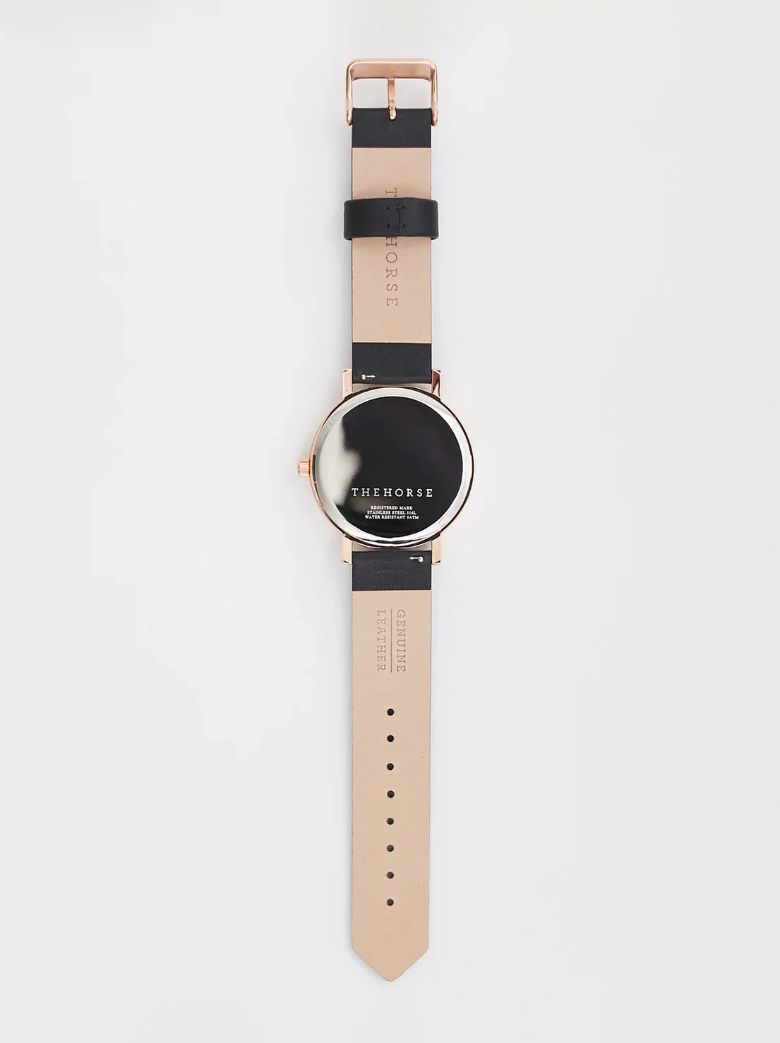 The Horse - The Original Watch - Polished Rose Gold / Black Dial / Black Leather Strap