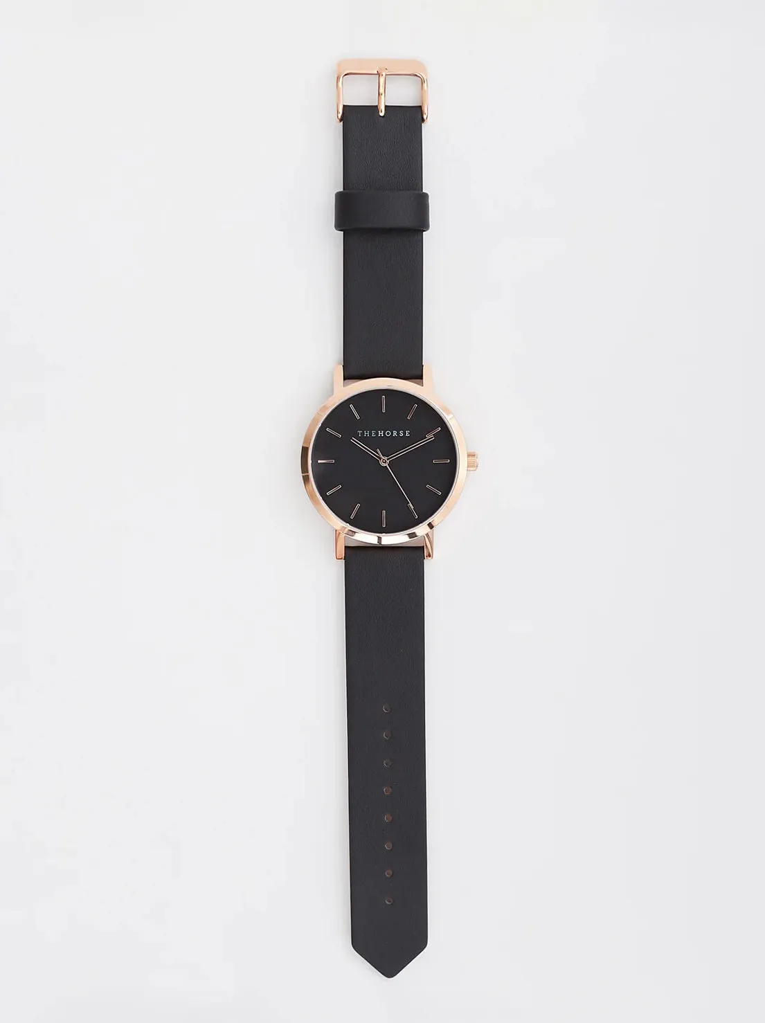 The Horse - The Original Watch - Polished Rose Gold / Black Dial / Black Leather Strap