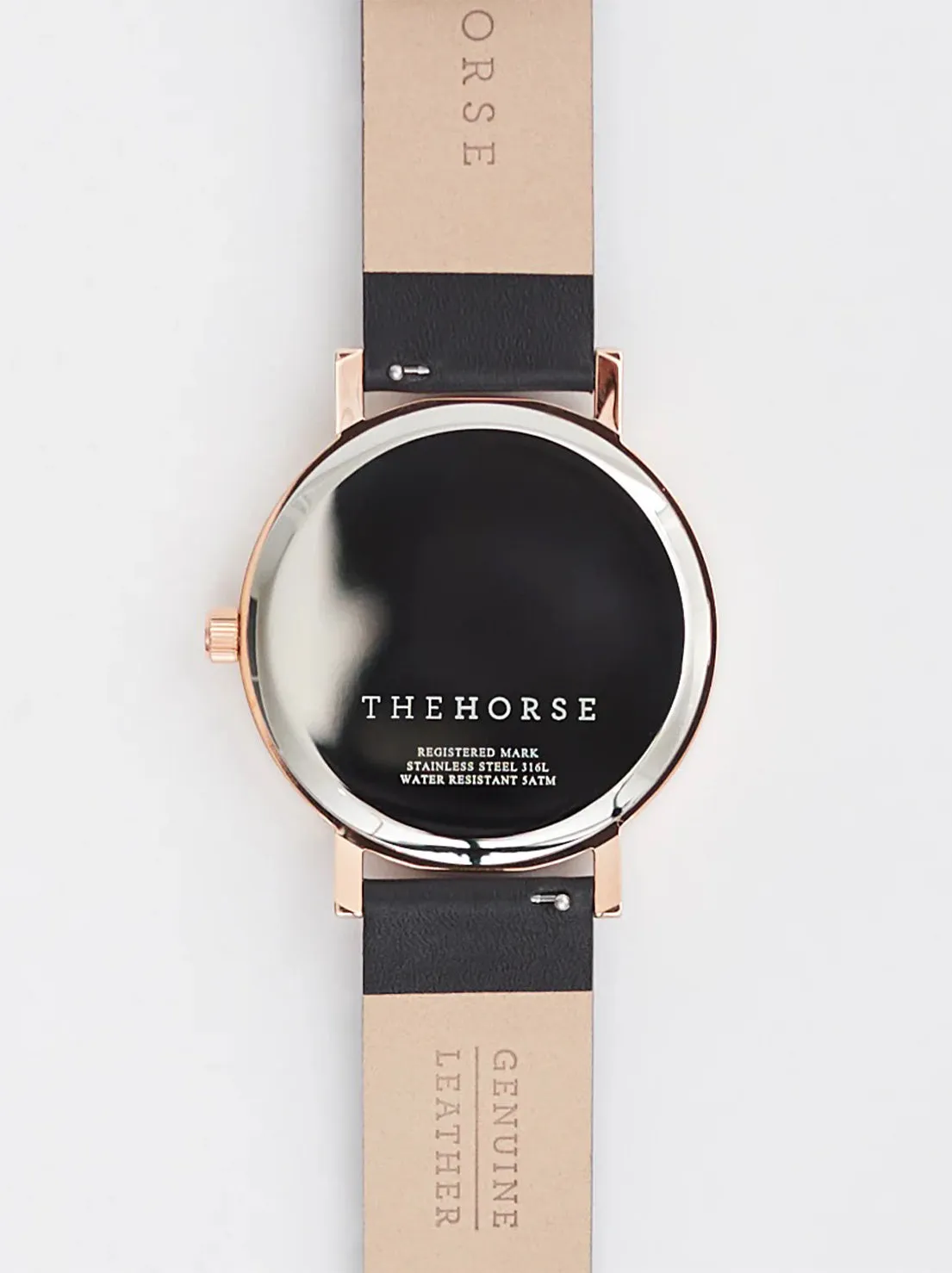 The Horse - The Original Watch - Polished Rose Gold / Black Dial / Black Leather Strap