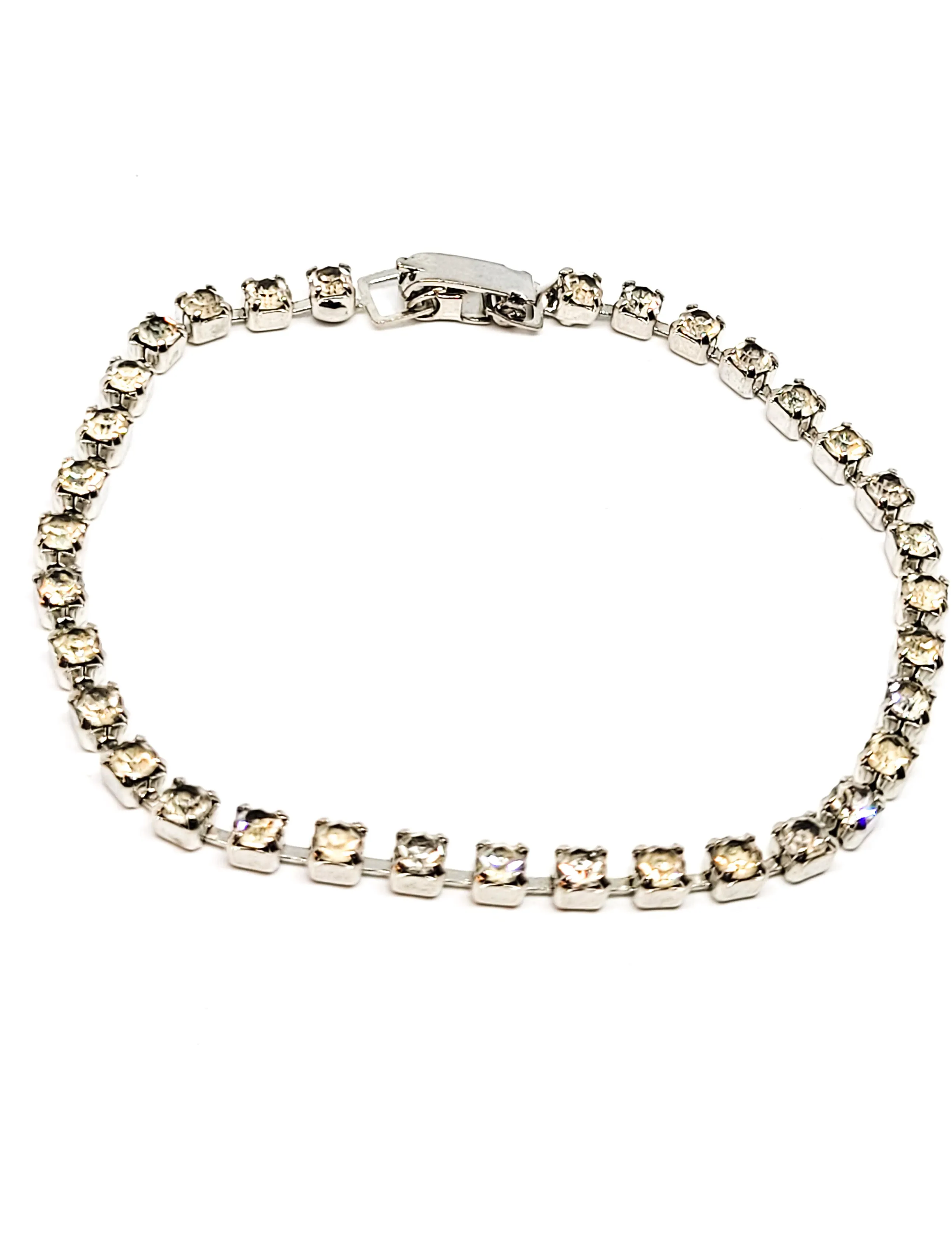 Thin clear vintage rhinestone chaton mid century tennis bracelet minimalist
