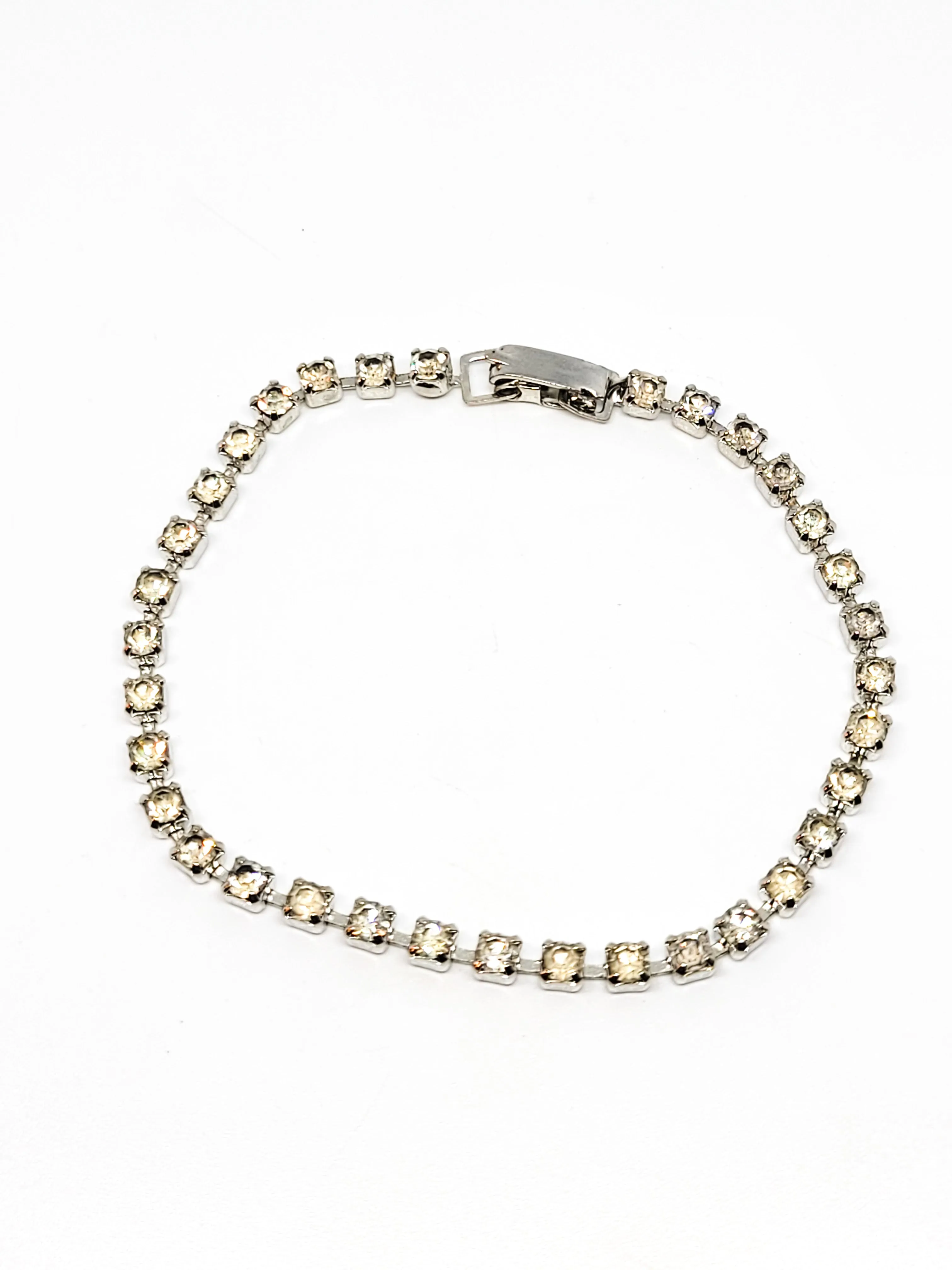Thin clear vintage rhinestone chaton mid century tennis bracelet minimalist
