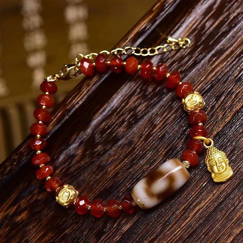 Tibetan Three-Eyed Dzi Agate Bracelet