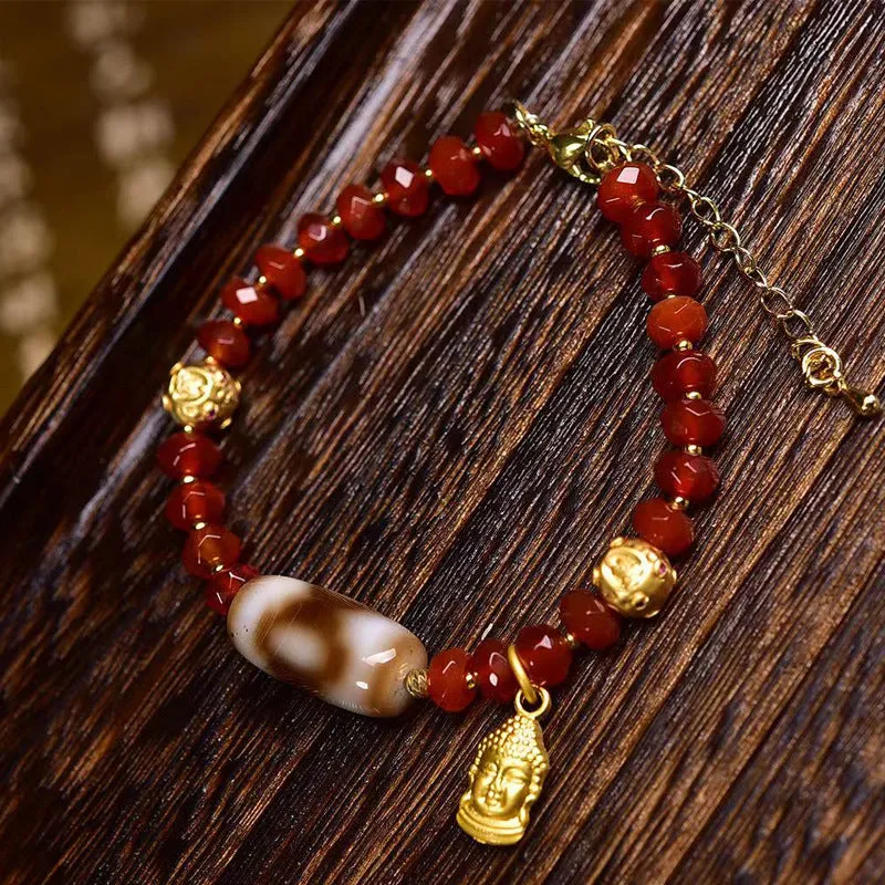Tibetan Three-Eyed Dzi Agate Bracelet
