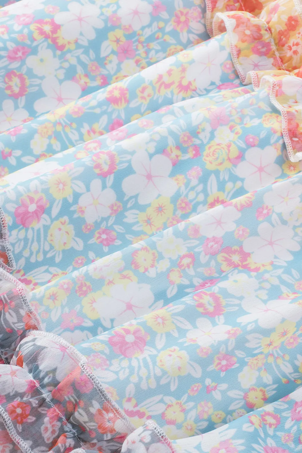 Tiered Mini Dress with Puff Sleeves and Floral Patchwork