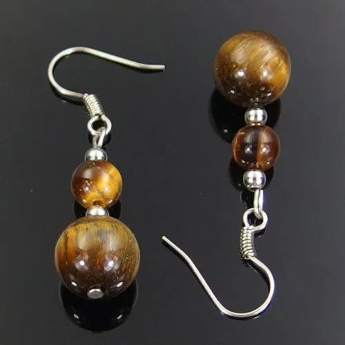 Tiger's Eye Jasper Natural Gemstone Beads Silver Plated Dangle Earrings