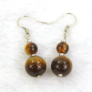 Tiger's Eye Jasper Natural Gemstone Beads Silver Plated Dangle Earrings