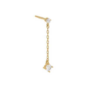 Tiny Solitaire Chain Drop Stud Earring 14K
