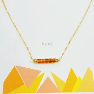 Topaz Cube Bar Necklace 14K Gold