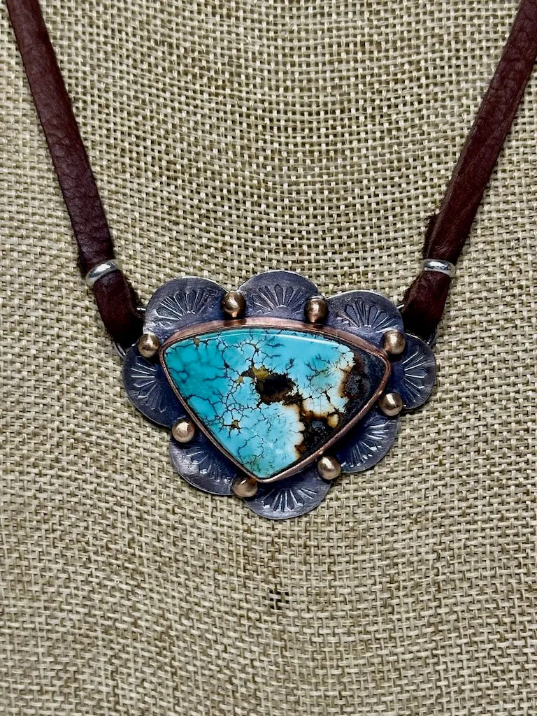 TREASURE MOUNTAIN TURQUOISE WITH COPPER AND STERLING SILVER NECKLACE JK134