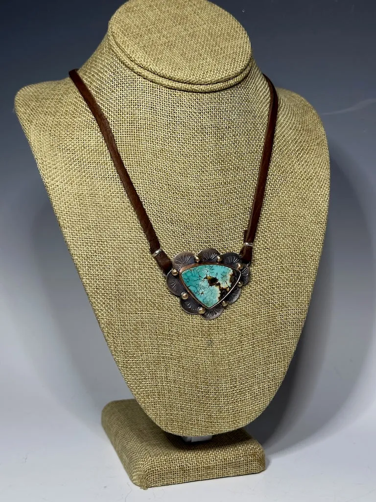 TREASURE MOUNTAIN TURQUOISE WITH COPPER AND STERLING SILVER NECKLACE JK134