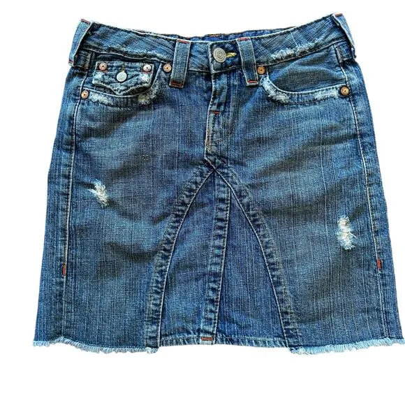 True Religion Joey Denim Jean Skirt Mini 26 Blue Edgy Grunge Streetwear Rocker