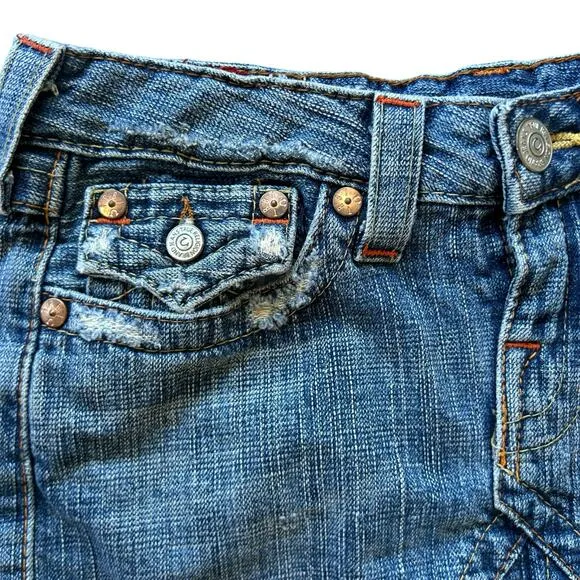 True Religion Joey Denim Jean Skirt Mini 26 Blue Edgy Grunge Streetwear Rocker