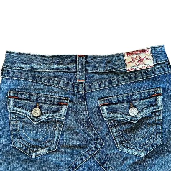 True Religion Joey Denim Jean Skirt Mini 26 Blue Edgy Grunge Streetwear Rocker