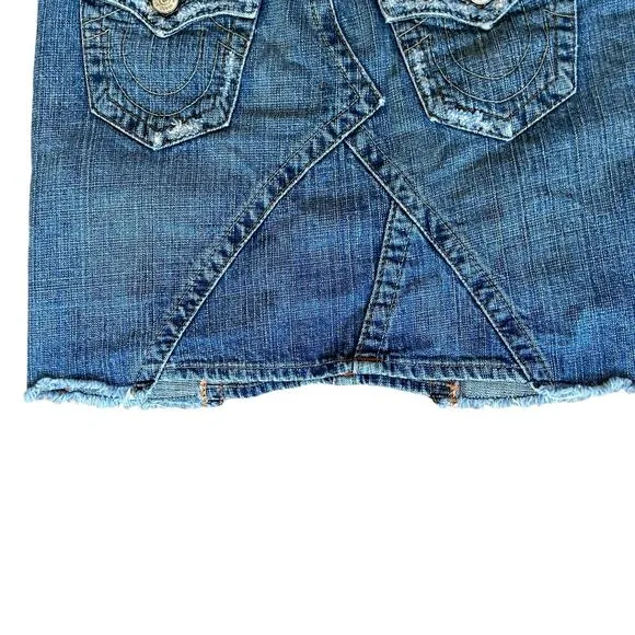 True Religion Joey Denim Jean Skirt Mini 26 Blue Edgy Grunge Streetwear Rocker