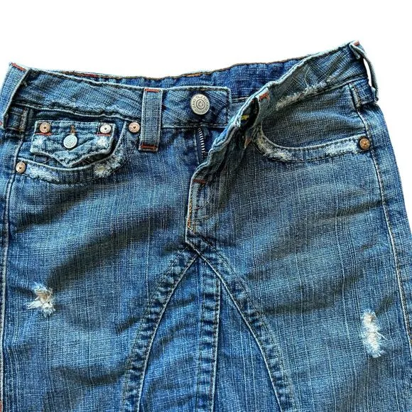 True Religion Joey Denim Jean Skirt Mini 26 Blue Edgy Grunge Streetwear Rocker