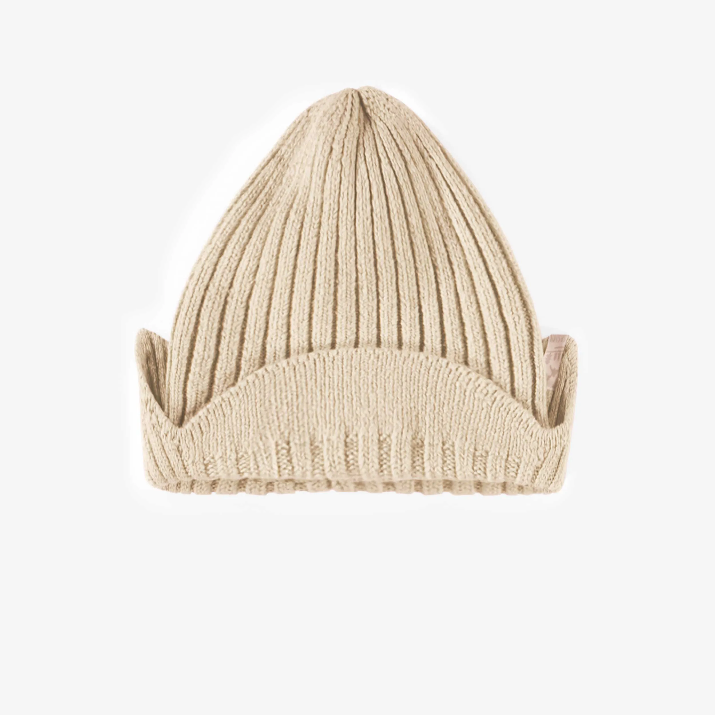 Tuque de maille crème à rabats effet cachemire, bébé || Cream knitted toque with flaps and a cashmere effect, baby