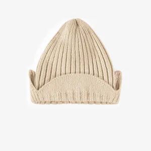 Tuque de maille crème à rabats effet cachemire, bébé || Cream knitted toque with flaps and a cashmere effect, baby