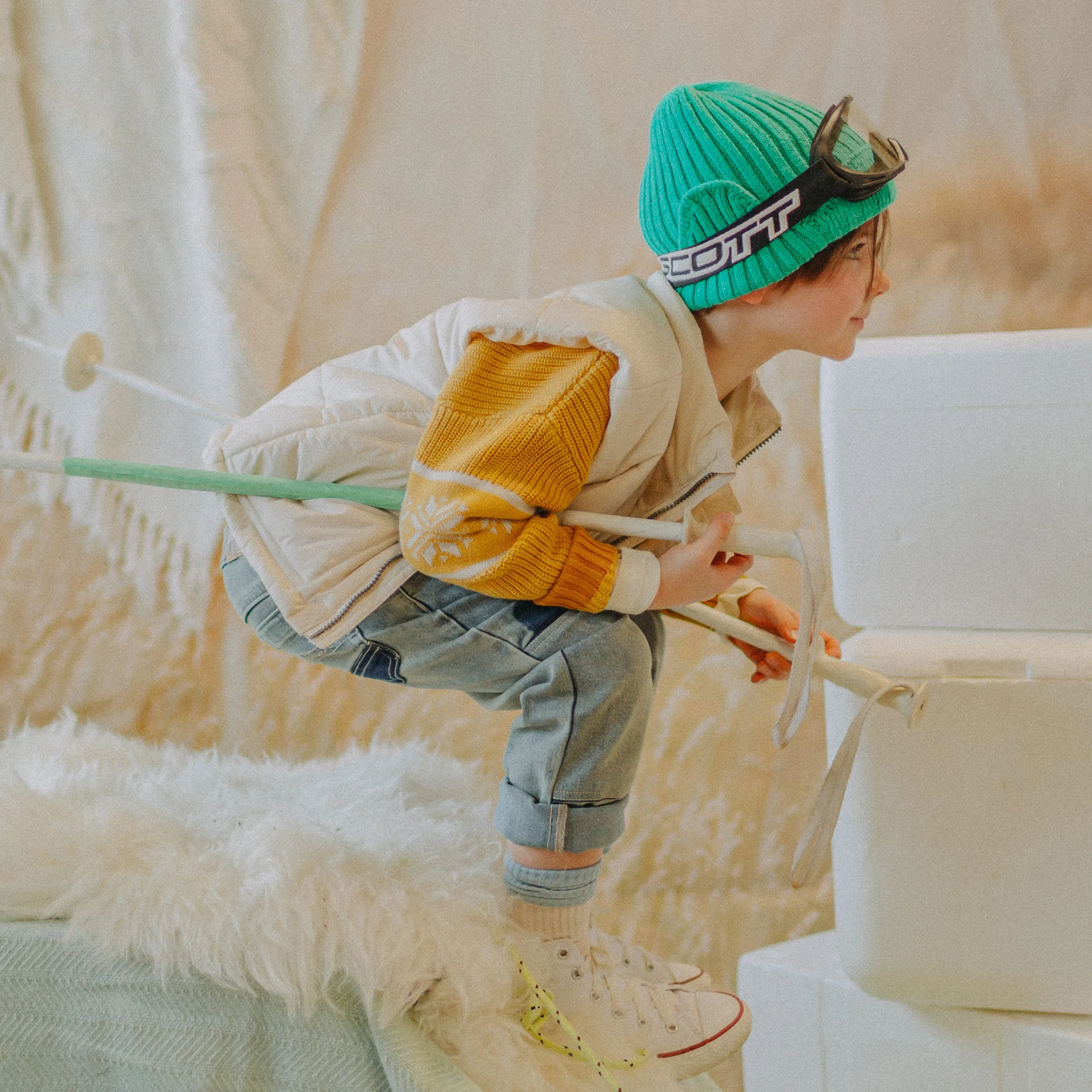 Tuque de maille verte jade effet cachemire, enfant || Jade green knitted toque cashmere-effect, child