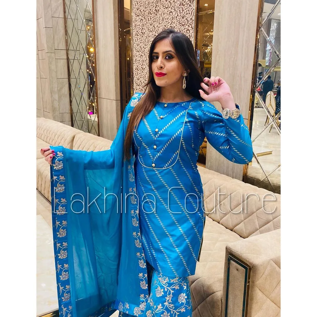Turquoise Banarasi Suit
