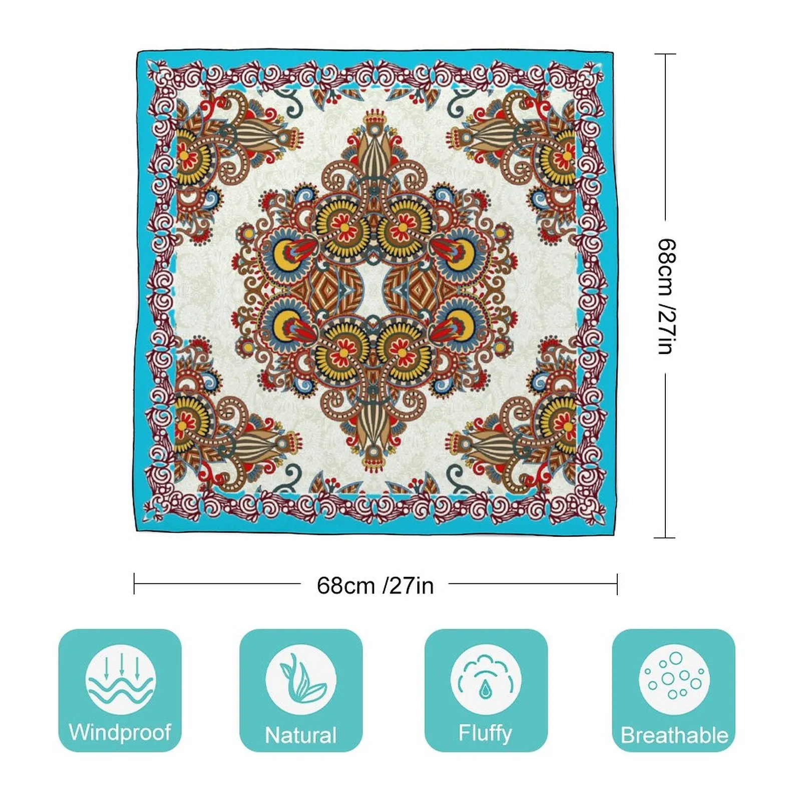 Turquoise Bliss Wild Rag Women's Scarf, a fabulous explosion of multicolored fun pattern!