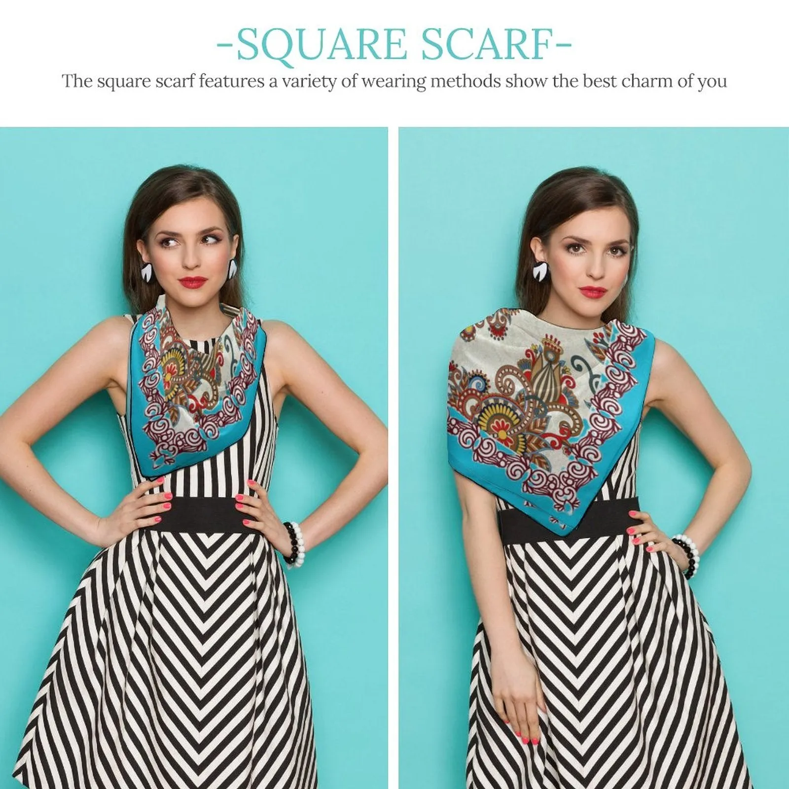 Turquoise Bliss Wild Rag Women's Scarf, a fabulous explosion of multicolored fun pattern!