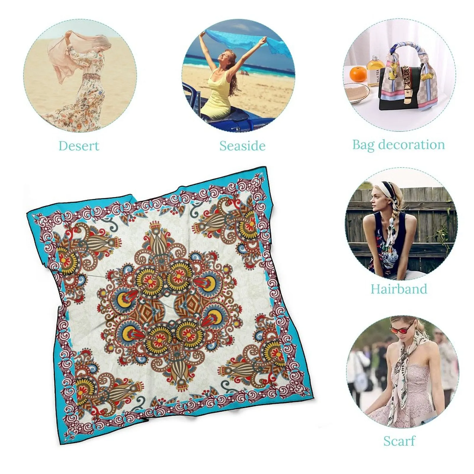 Turquoise Bliss Wild Rag Women's Scarf, a fabulous explosion of multicolored fun pattern!