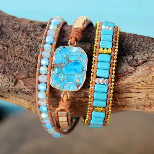 Turquoise Crystal Handmade Layered Bracelet