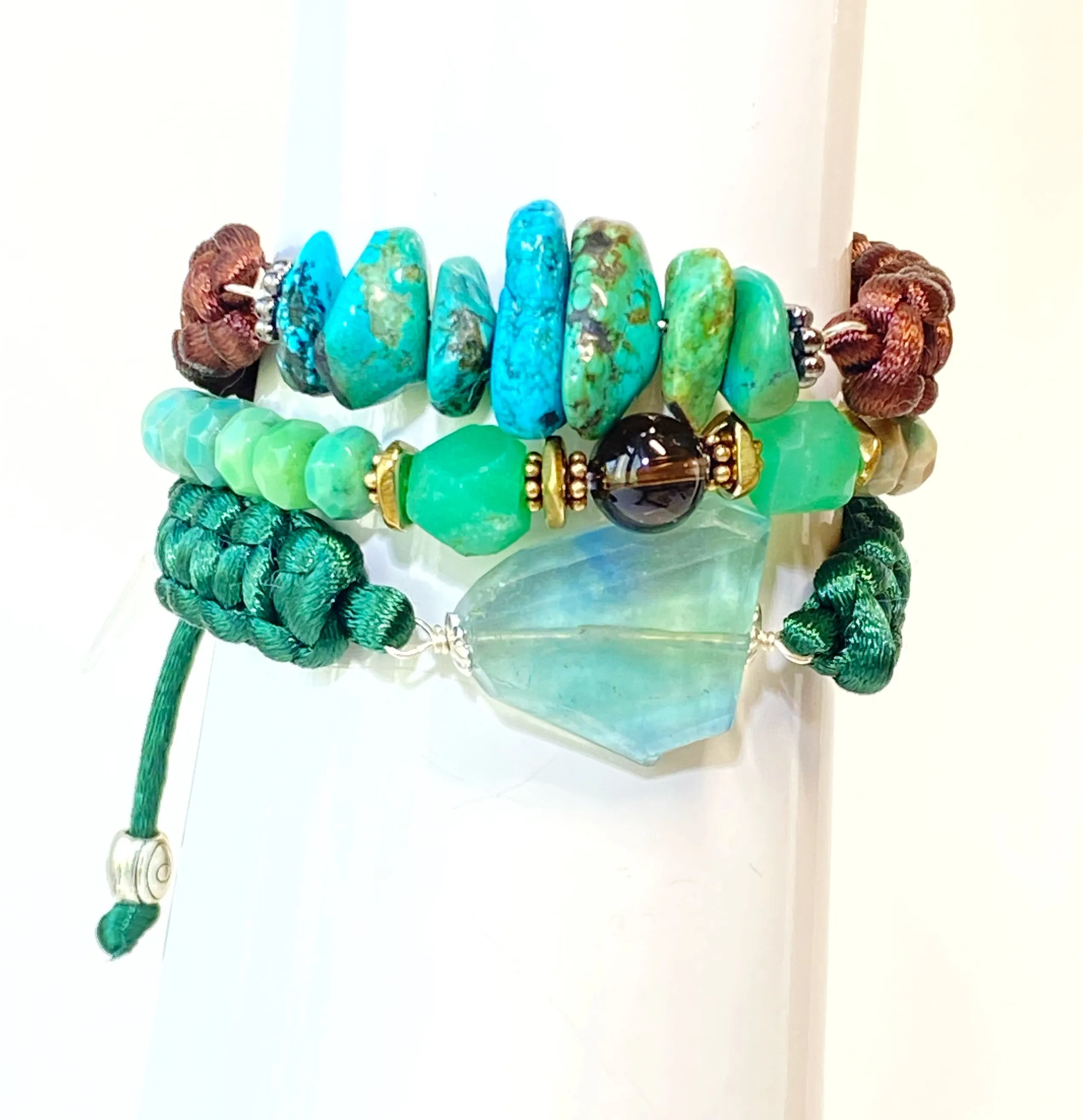 Turquoise Nugget Gemstone Green Macrame Bracelet Boho