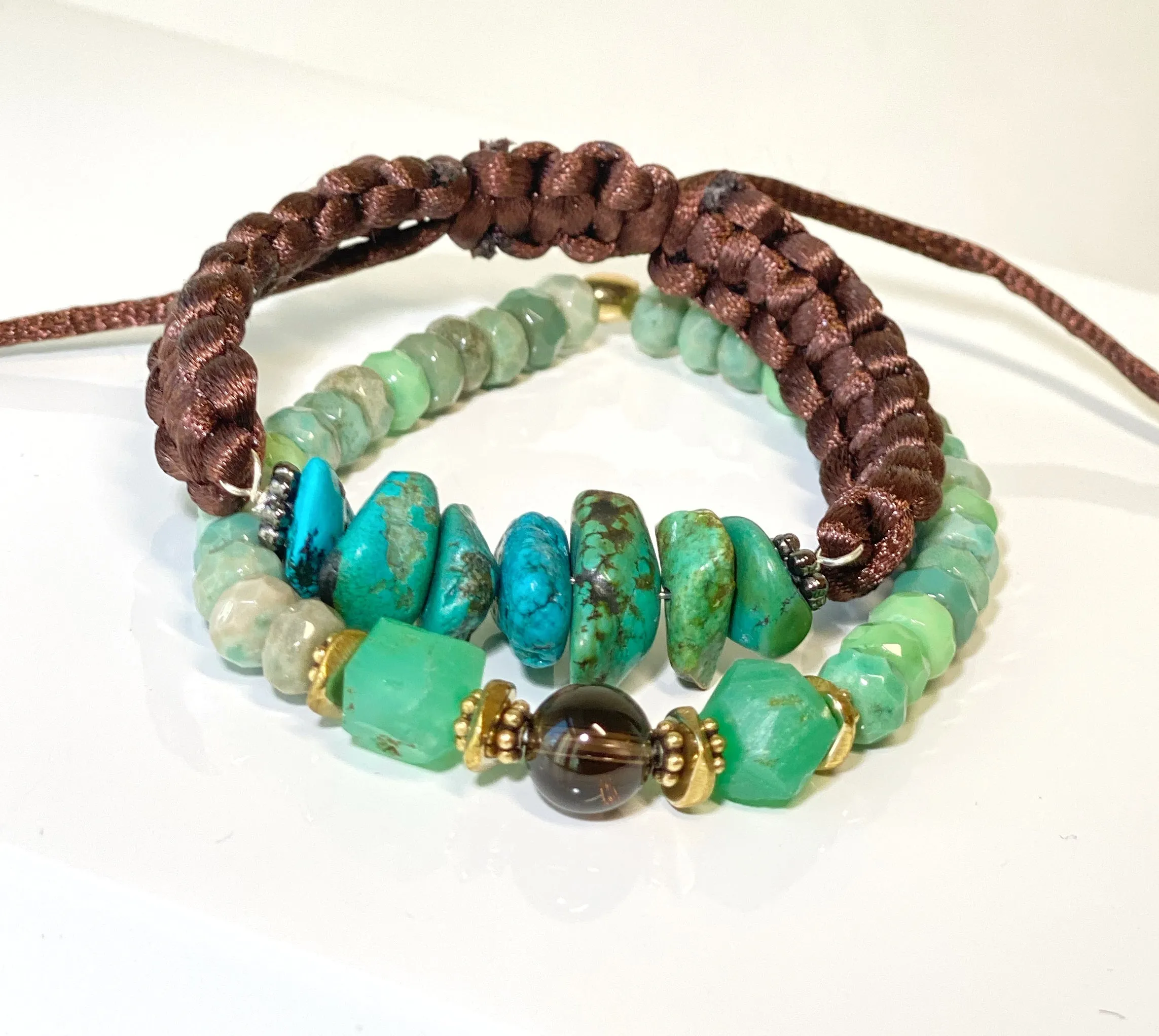 Turquoise Nugget Gemstone Green Macrame Bracelet Boho