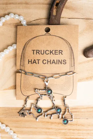 Turquoise Texas Style Silvertone Hat Charm Chain