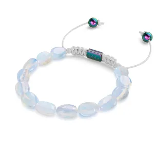 Unicorn Silver x White | Opal Moonstone Pebble Macrame Bracelet