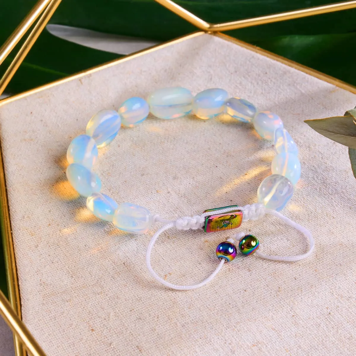 Unicorn Silver x White | Opal Moonstone Pebble Macrame Bracelet