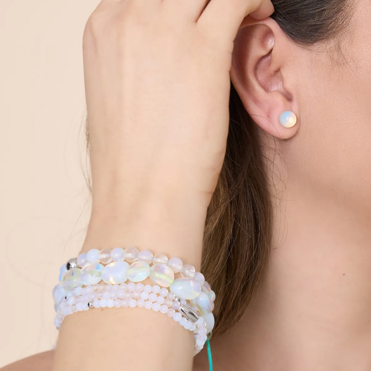 Unicorn Silver x White | Opal Moonstone Pebble Macrame Bracelet