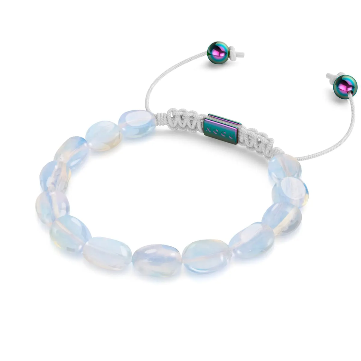 Unicorn Silver x White | Opal Moonstone Pebble Macrame Bracelet
