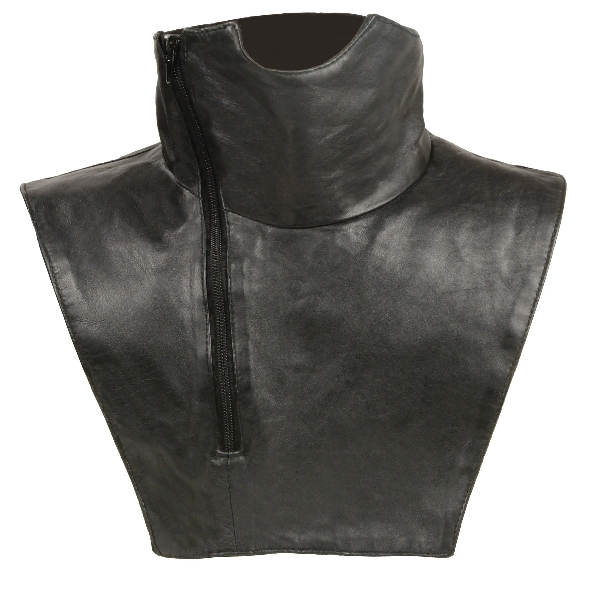 Unisex Premium Leather Neck Warmer w/ Zipper Closure, Fleece Liner