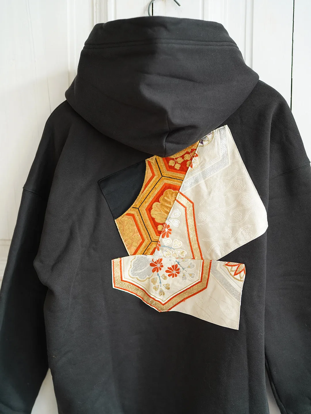 Unlogical Poem Classical Style Brocade Patchwork Black Hoodie