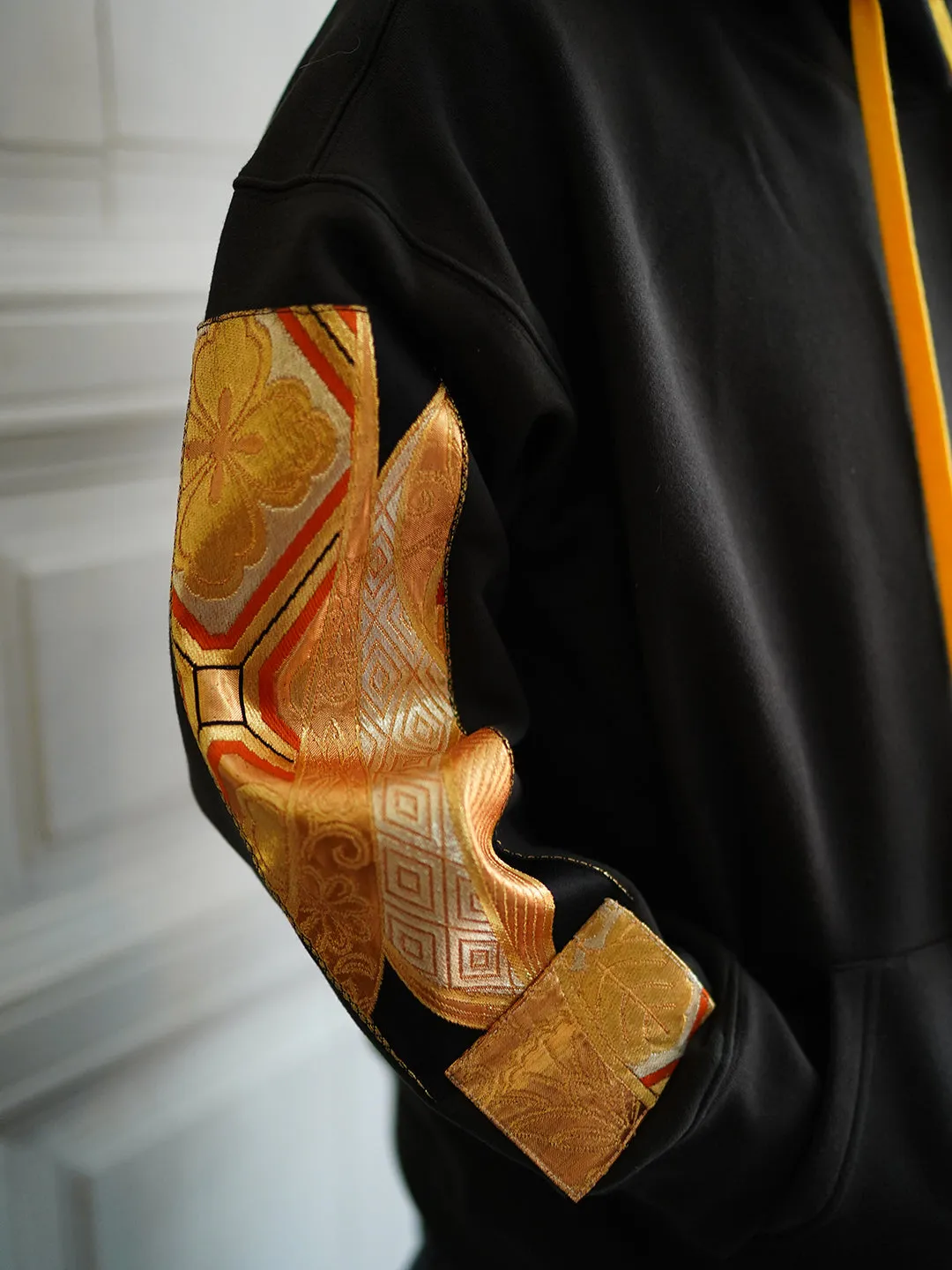 Unlogical Poem Classical Style Brocade Patchwork Black Hoodie